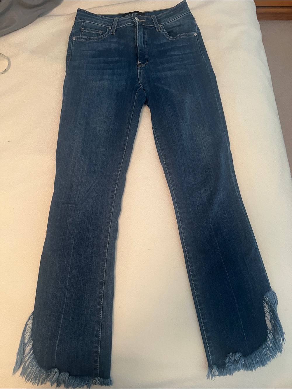 Women's Dark Blue Fringe Hem Jeans